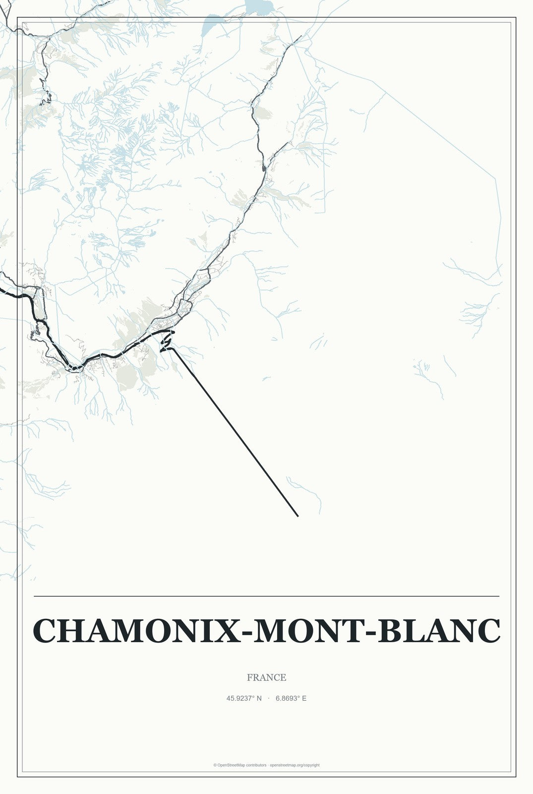 Chamonix-Mont-Blanc, France City Map Aluminum Sign in Gallery Air style