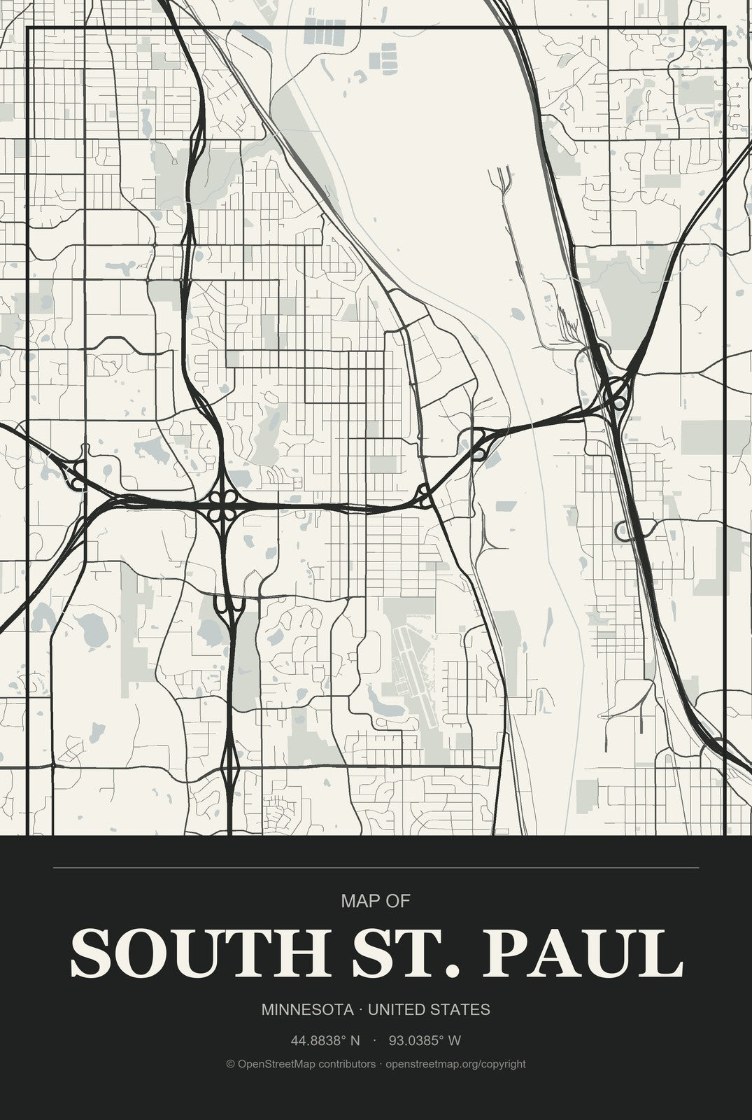 South St. Paul, Minnesota City Map Aluminum Sign in Museum Plaque style