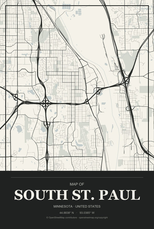 South St. Paul, Minnesota City Map Aluminum Sign in Museum Plaque style