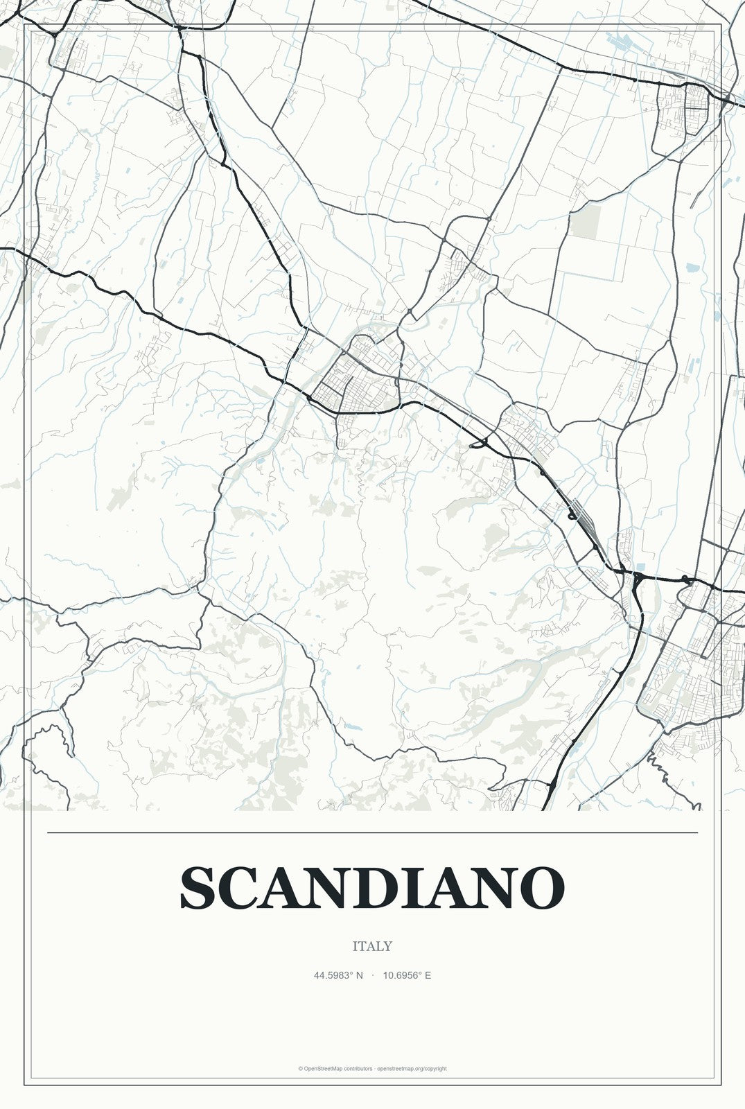 Scandiano, Italy City Map Aluminum Sign in Gallery Air style