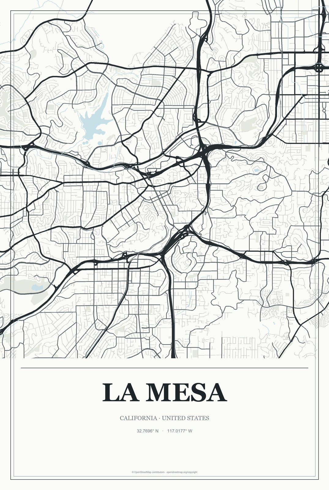 La Mesa, California City Map Aluminum Sign in Gallery Air style