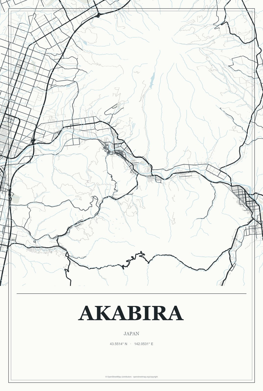 Akabira, Japan City Map Aluminum Sign in Gallery Air style