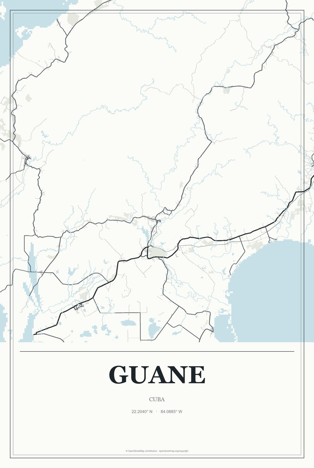 Guane, Cuba City Map Aluminum Sign in Gallery Air style
