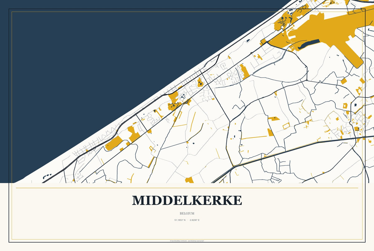 Middelkerke, Belgium City Map Aluminum Sign in Citrine Modern style