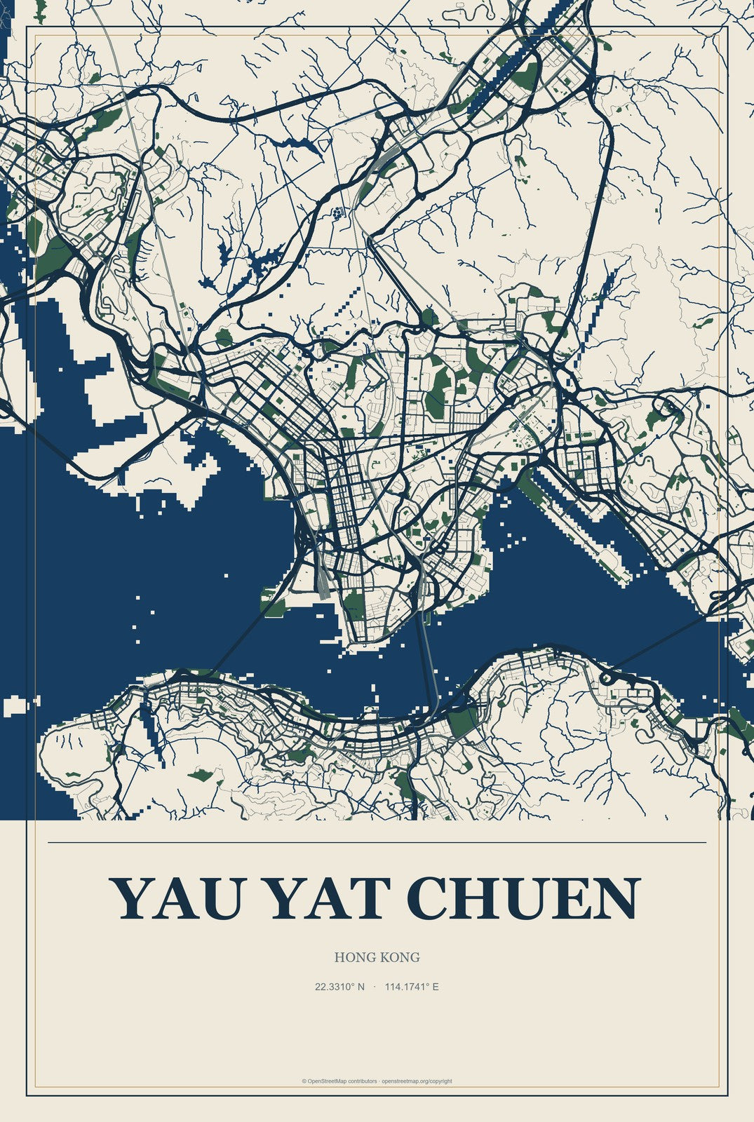 Yau Yat Chuen, Hong Kong City Map Aluminum Sign in Coastal Cutout style