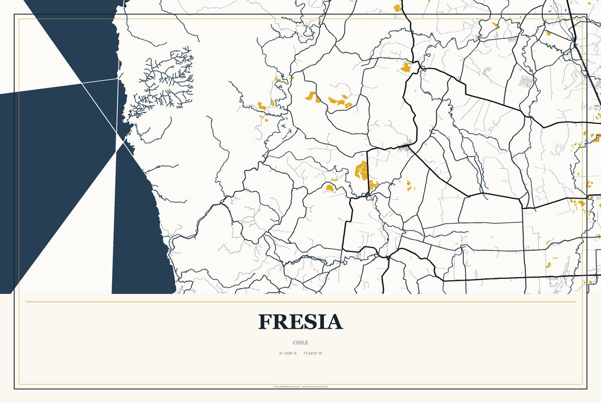 Fresia, Chile City Map Aluminum Sign in Citrine Modern style