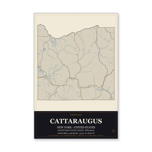 Cattaraugus County, New York Map Aluminum Sign in Museum Plaque style