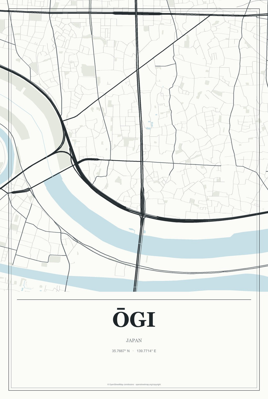 Ōgi, Japan City Map Aluminum Sign in Gallery Air style