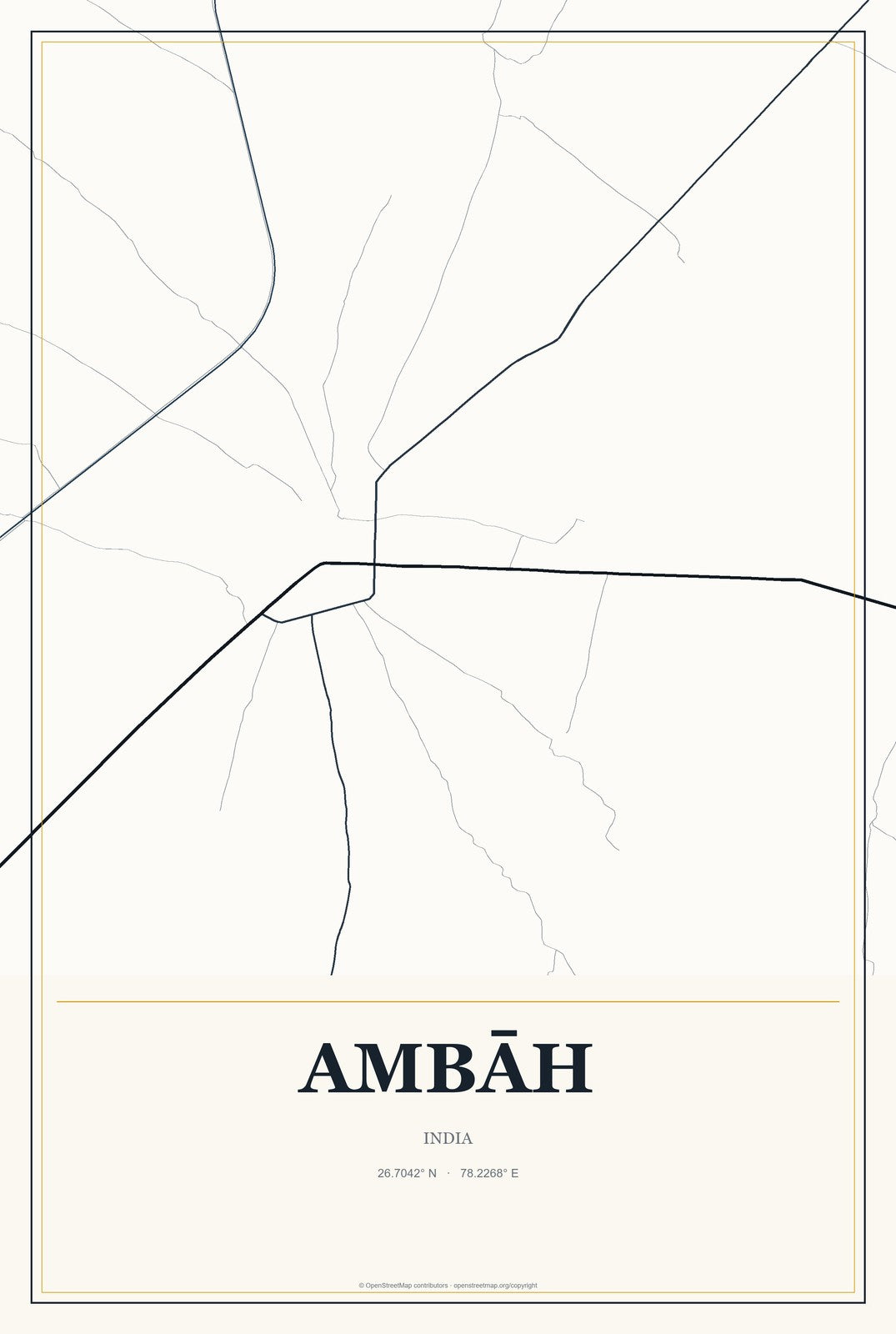 Ambāh, India City Map Aluminum Sign in Citrine Modern style