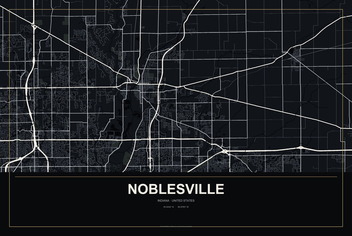 Noblesville, Indiana City Map Aluminum Sign in Metropolitan Noir style