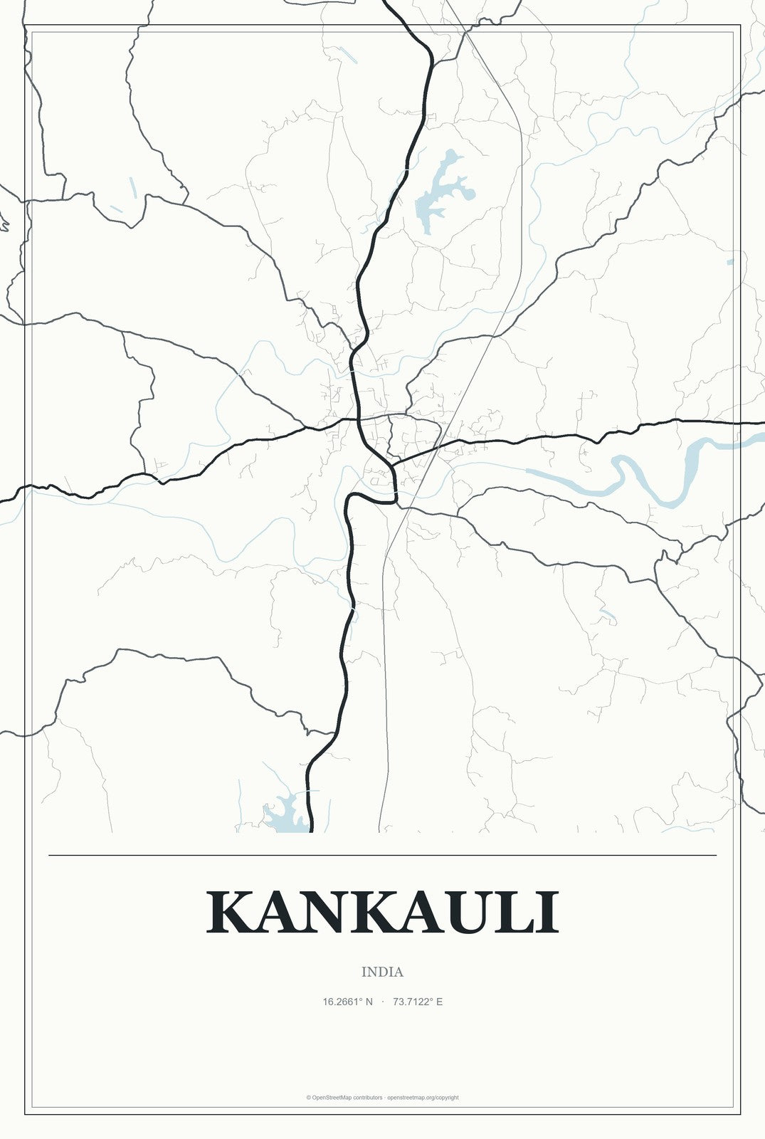 Kankauli, India City Map Aluminum Sign in Gallery Air style