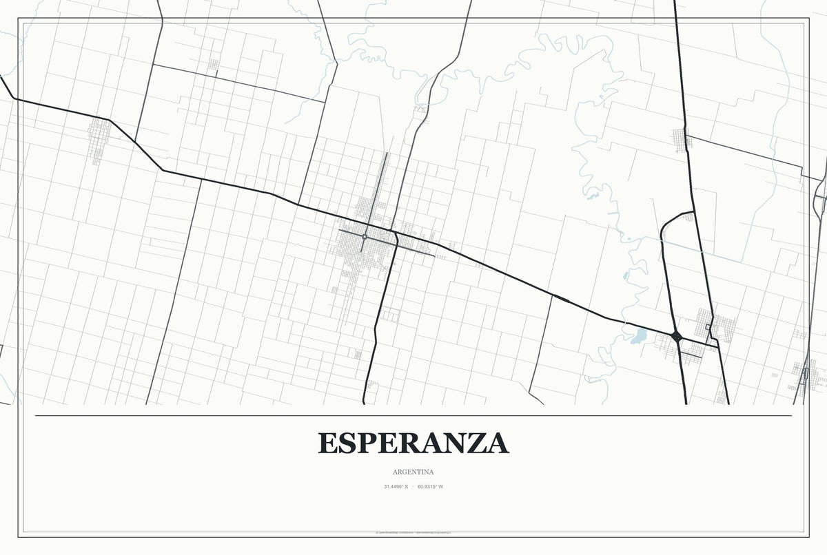 Esperanza, Argentina City Map Aluminum Sign in Gallery Air style