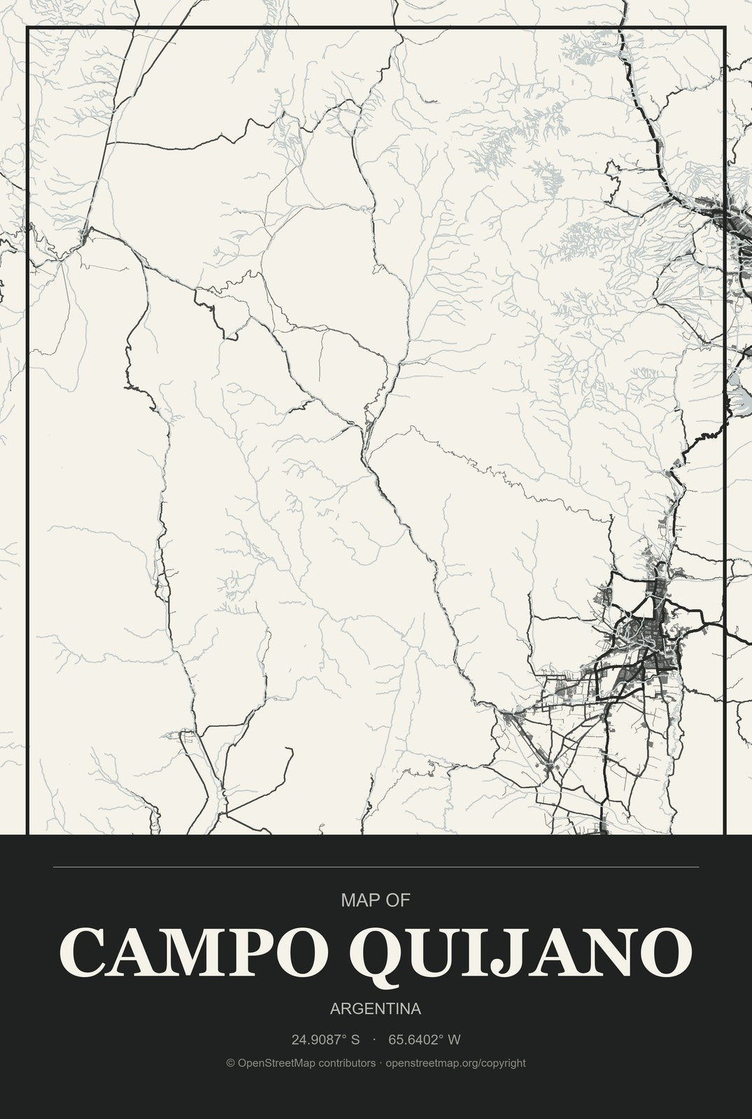 Campo Quijano, Argentina City Map Aluminum Sign in Museum Plaque style