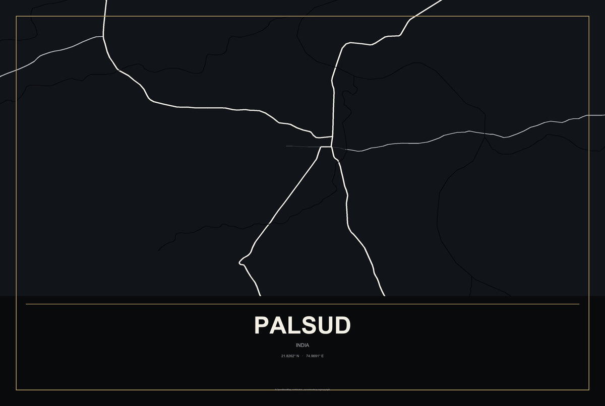 Palsud, India City Map Aluminum Sign in Metropolitan Noir style