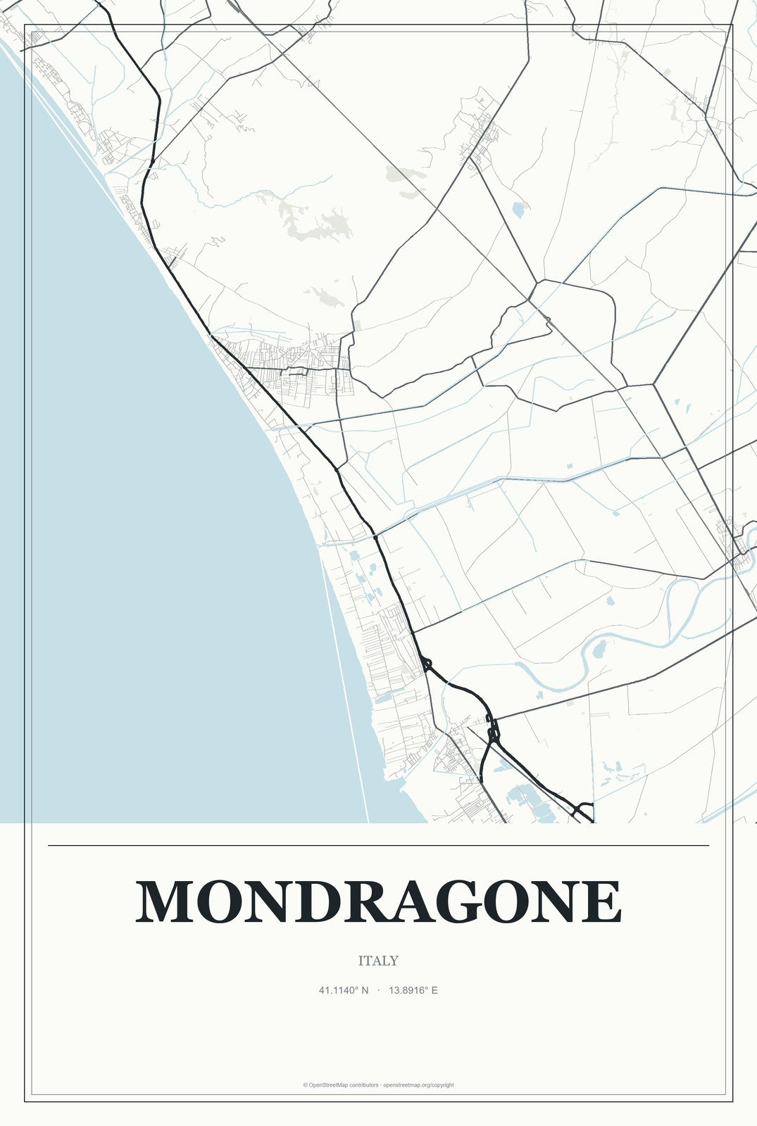 Mondragone, Italy City Map Aluminum Sign in Gallery Air style