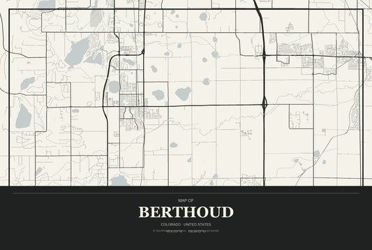 Berthoud, Colorado City Map Aluminum Sign in Museum Plaque style