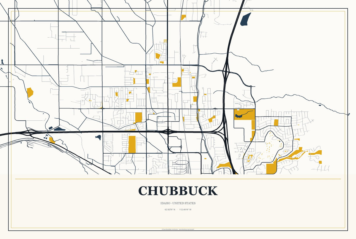 Chubbuck, Idaho City Map Aluminum Sign in Citrine Modern style