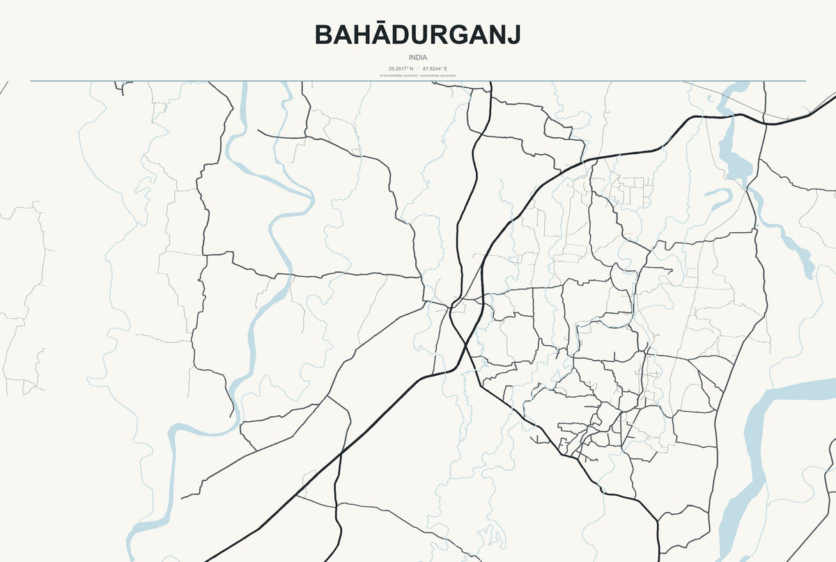 Bahādurganj, India City Map Aluminum Sign in Headline Atlas style