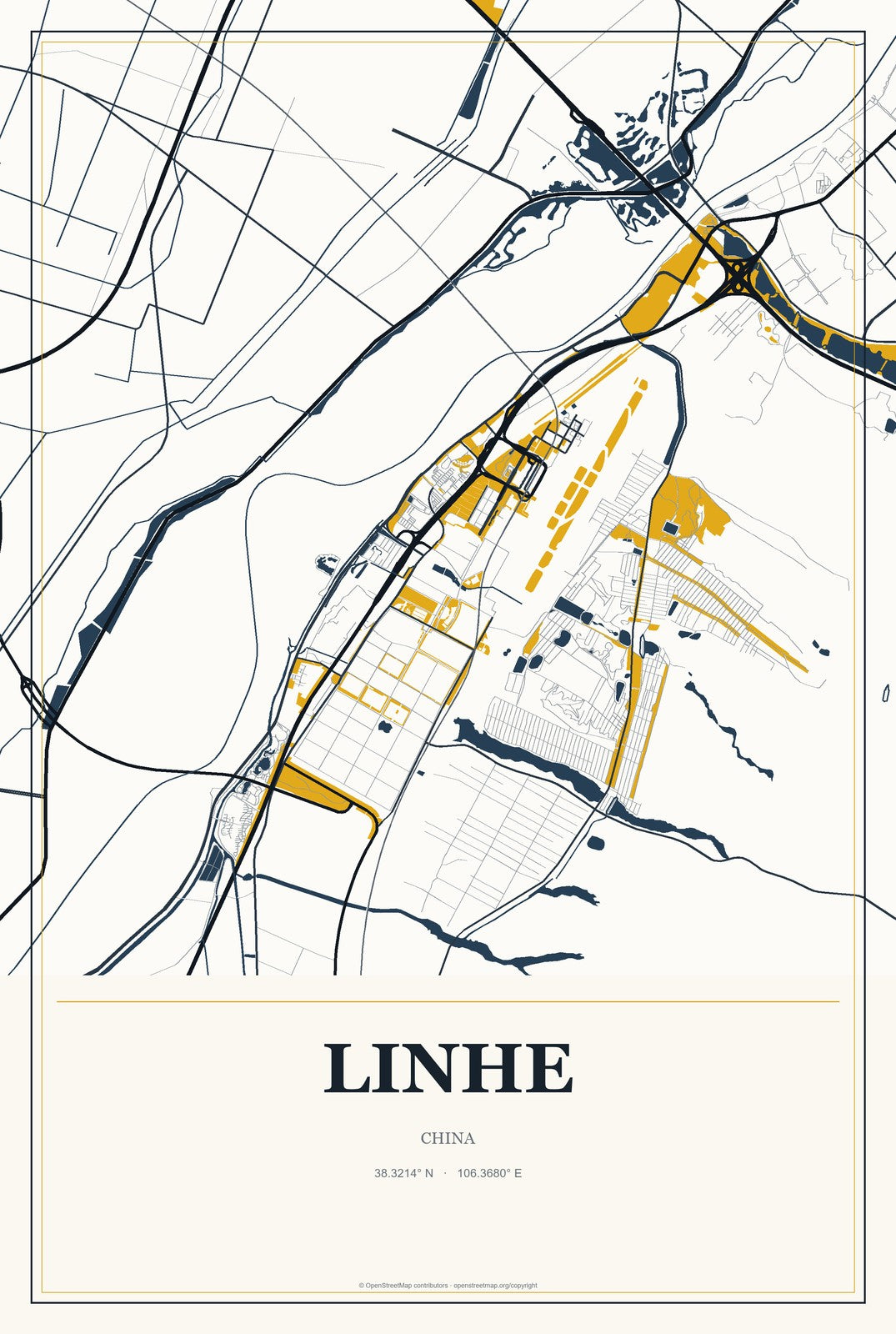 Linhe, China City Map Aluminum Sign in Citrine Modern style