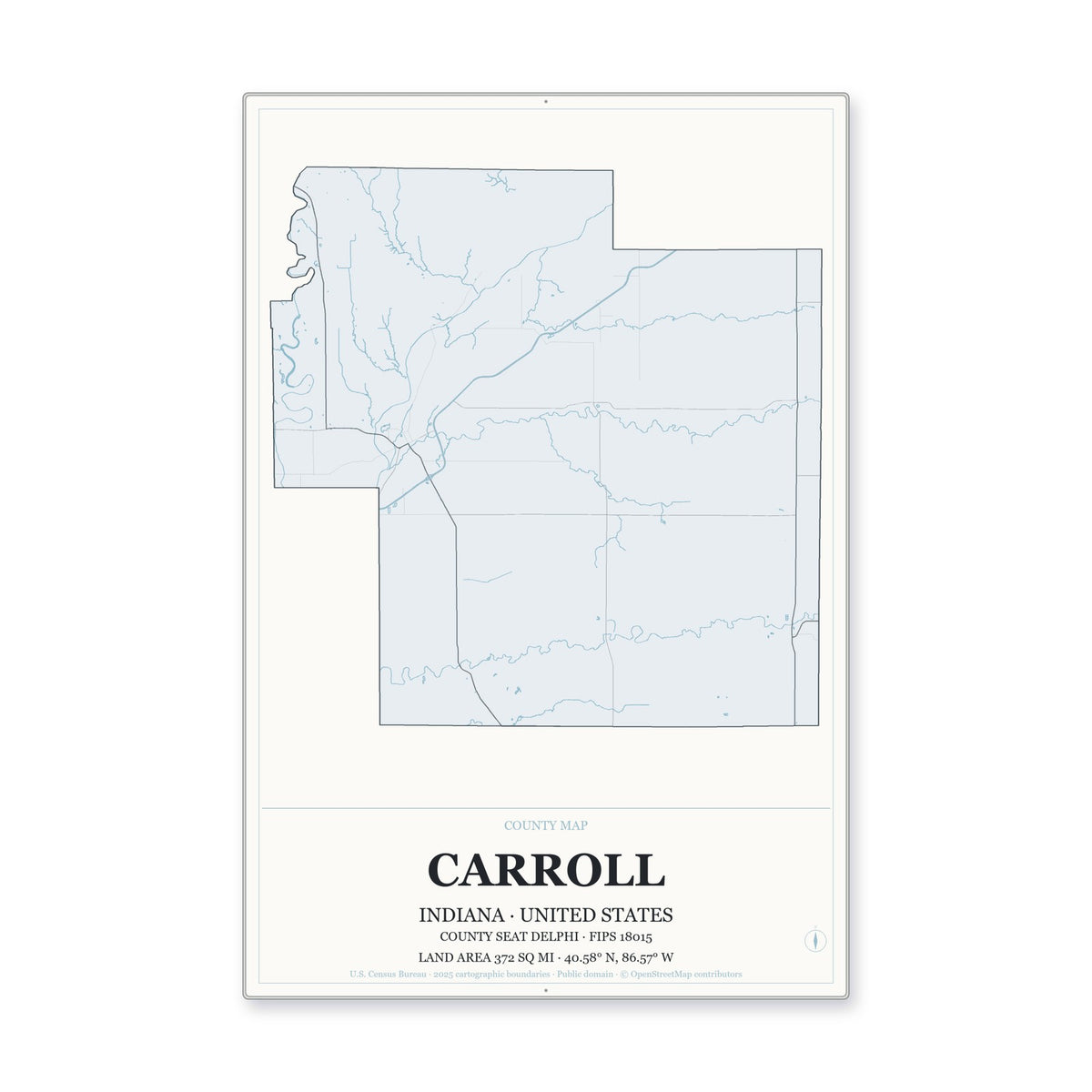 Carroll County, Indiana Map Aluminum Sign in Gallery Air style