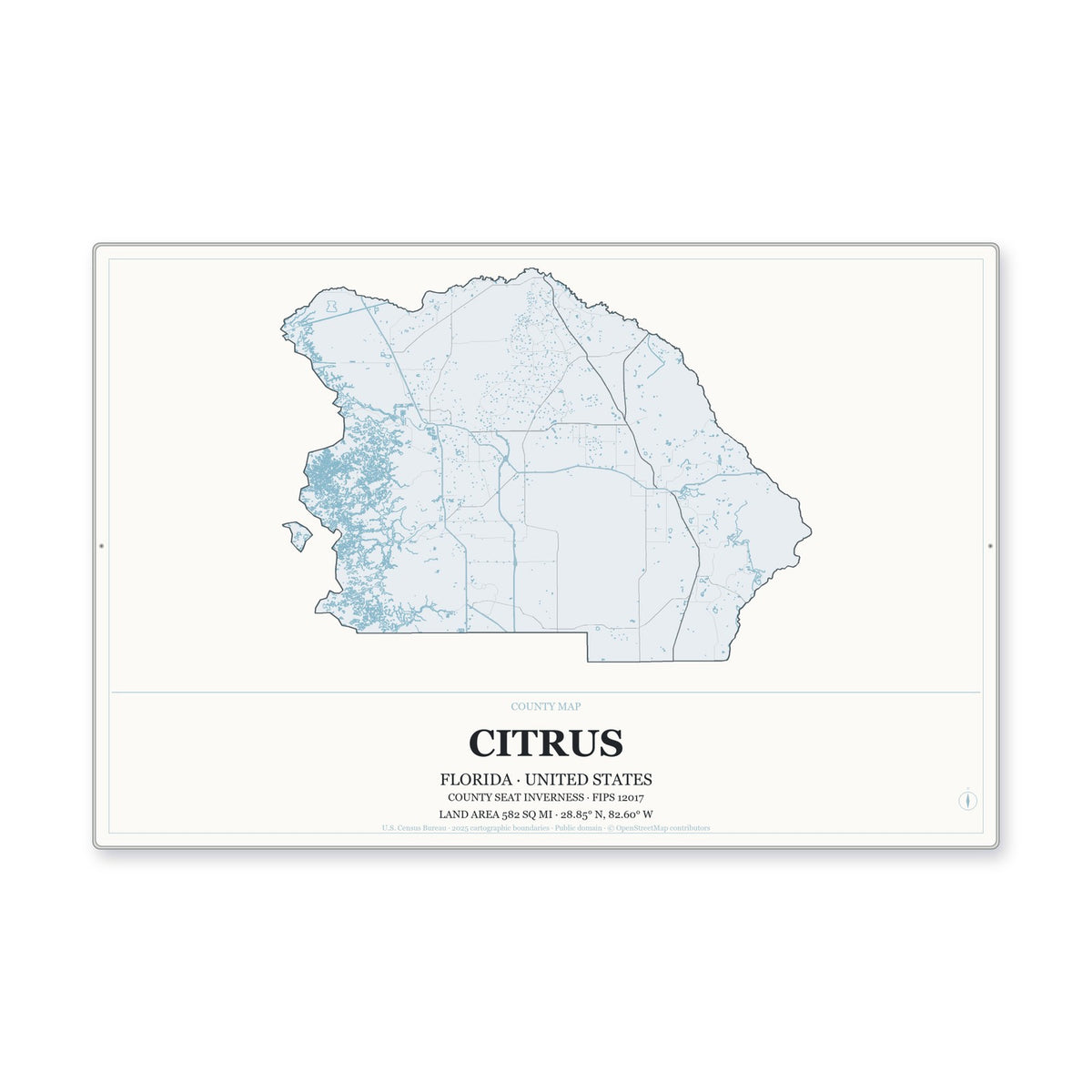 Citrus County, Florida Map Aluminum Sign in Gallery Air style