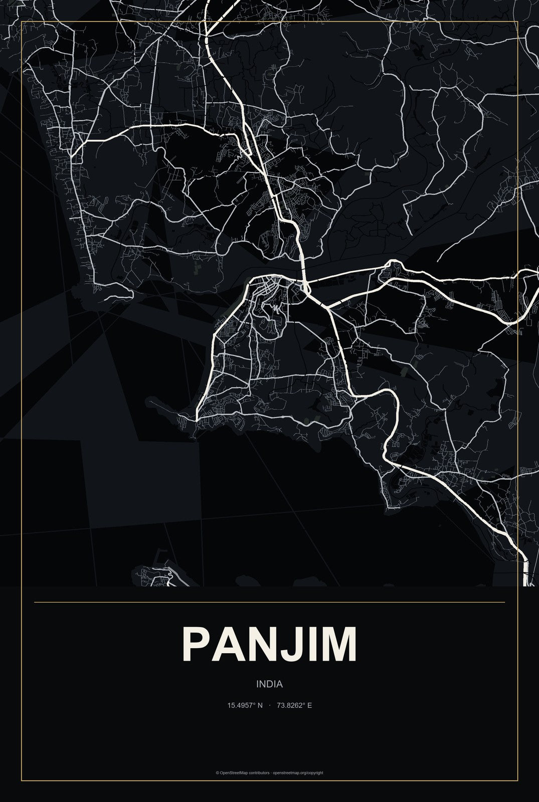 Panjim, India City Map Aluminum Sign in Metropolitan Noir style
