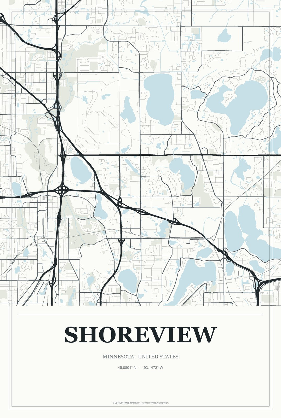 Shoreview, Minnesota City Map Aluminum Sign in Gallery Air style