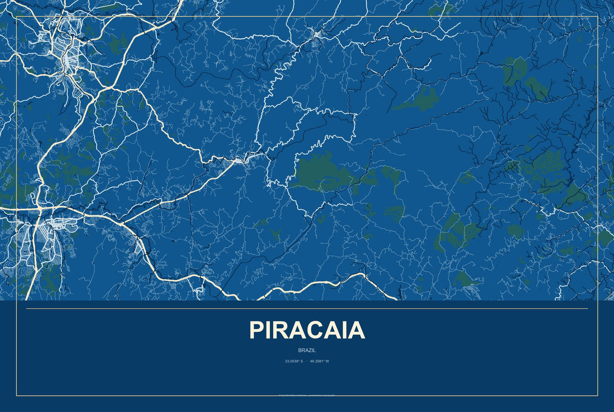 Piracaia, Brazil City Map Aluminum Sign in Harbor Cobalt style