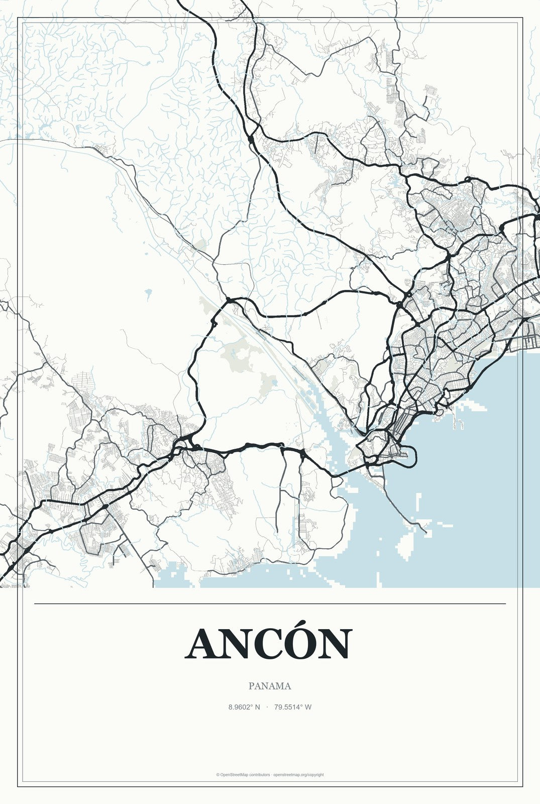 Ancón, Panama City Map Aluminum Sign in Gallery Air style