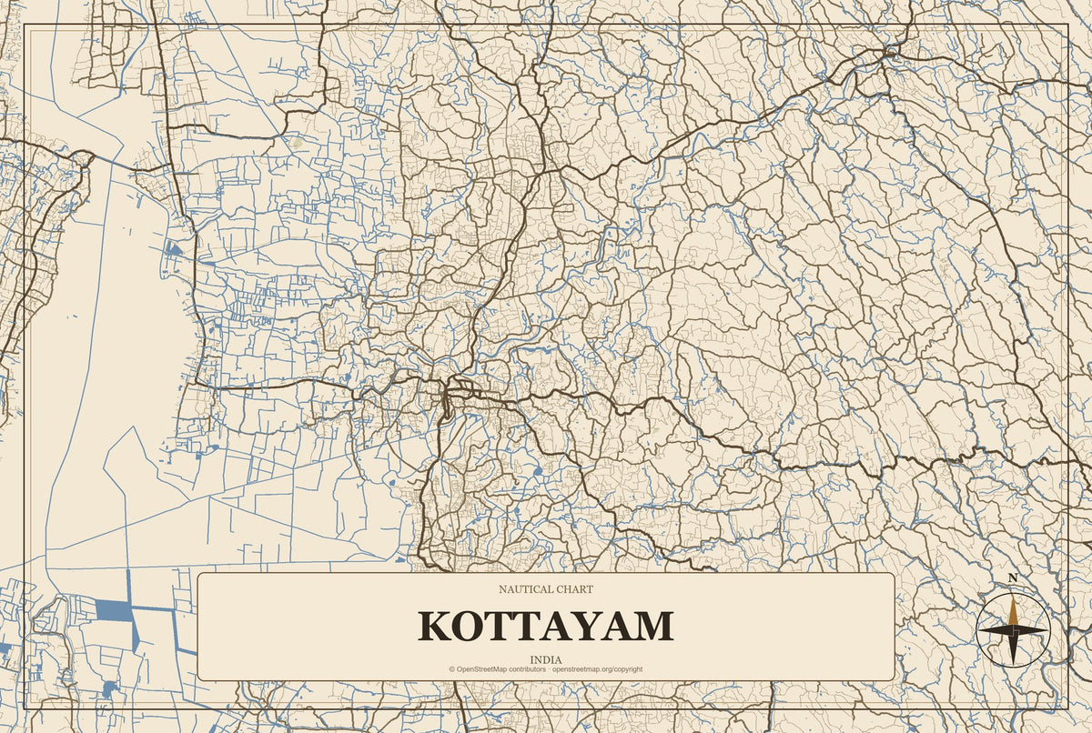 Kottayam, India City Map Aluminum Sign in Heritage Nautical style