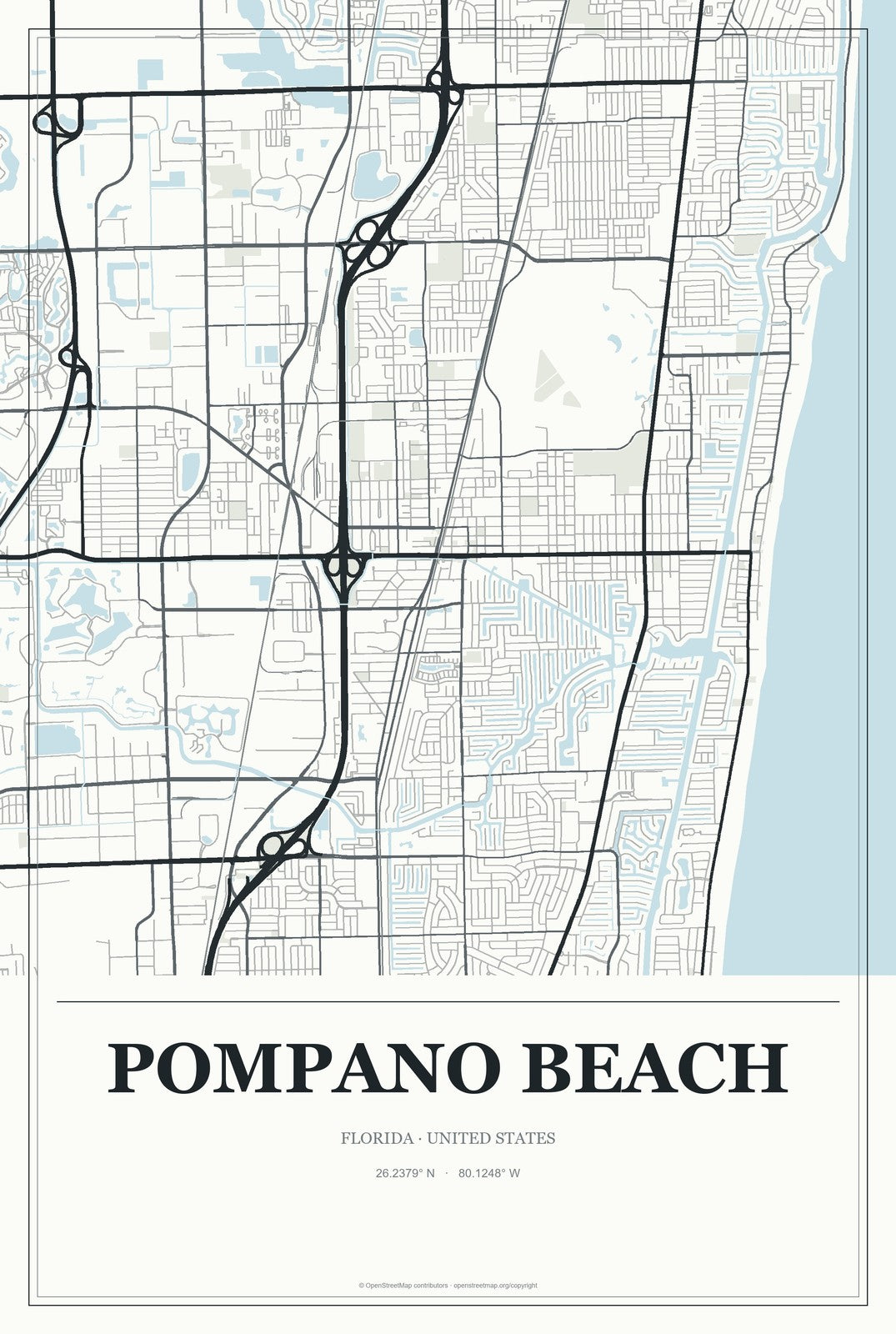 Pompano Beach, Florida City Map Aluminum Sign in Gallery Air style