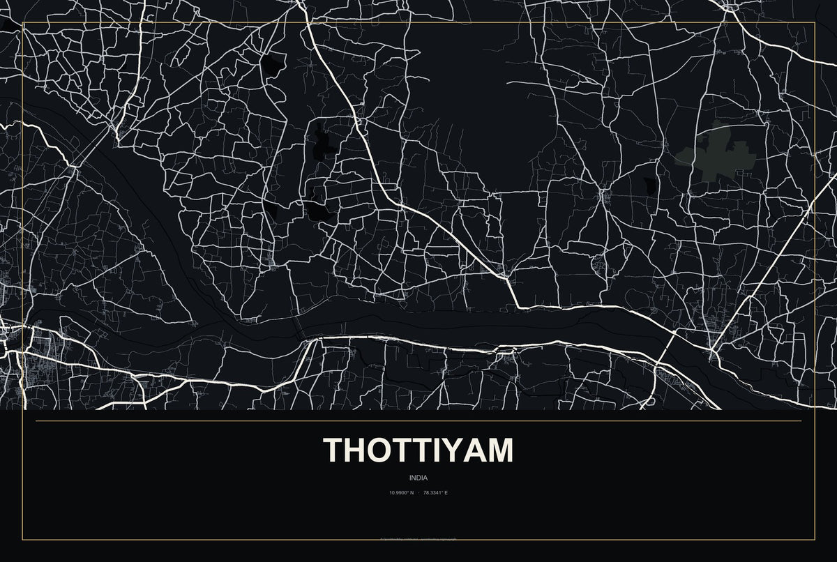 Thottiyam, India City Map Aluminum Sign in Metropolitan Noir style