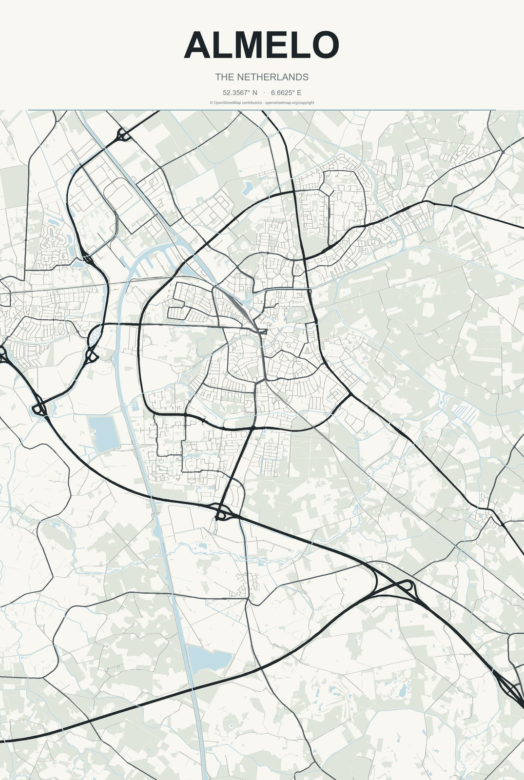 Almelo, The Netherlands City Map Aluminum Sign in Headline Atlas style