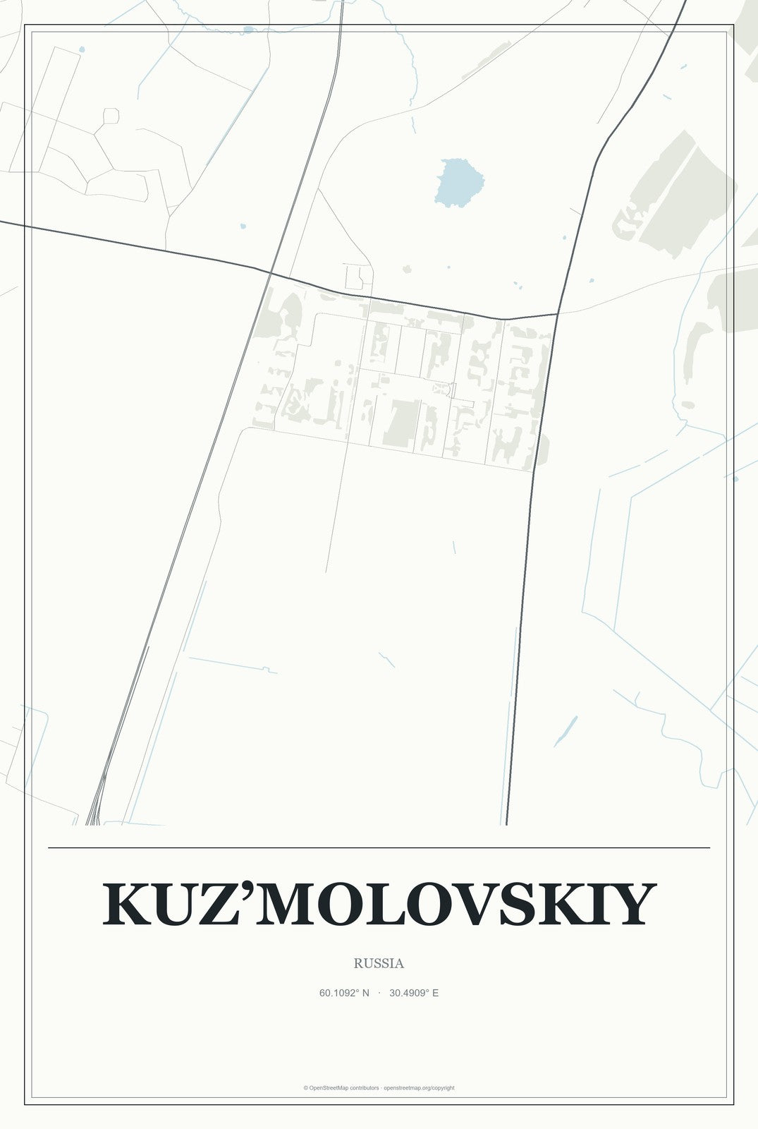 Kuz’molovskiy, Russia City Map Aluminum Sign in Gallery Air style