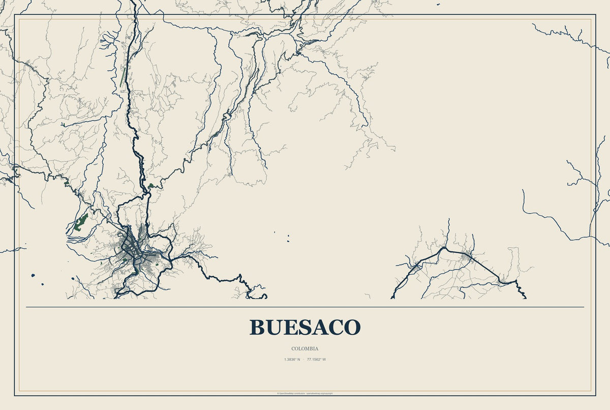 Buesaco, Colombia City Map Aluminum Sign in Coastal Cutout style
