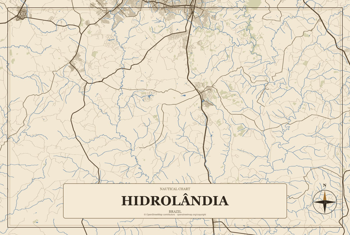 Hidrolândia, Ceará, Brazil City Map Aluminum Sign in Heritage Nautical style