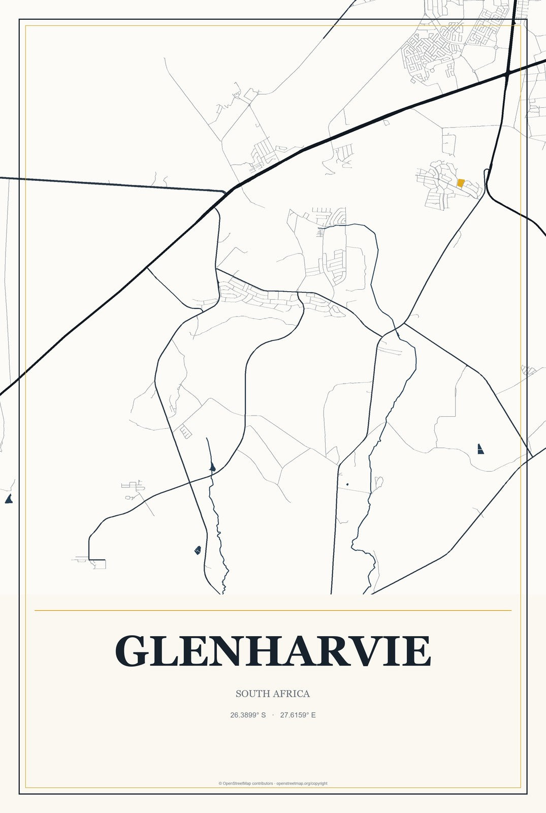 Glenharvie, South Africa City Map Aluminum Sign in Citrine Modern style