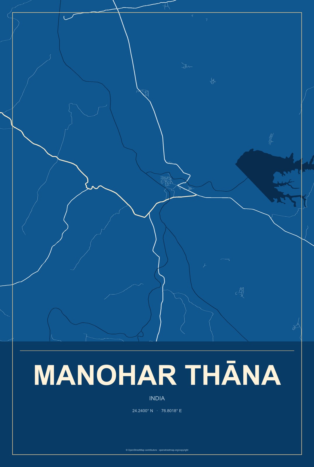 Manohar Thāna, India City Map Aluminum Sign in Harbor Cobalt style