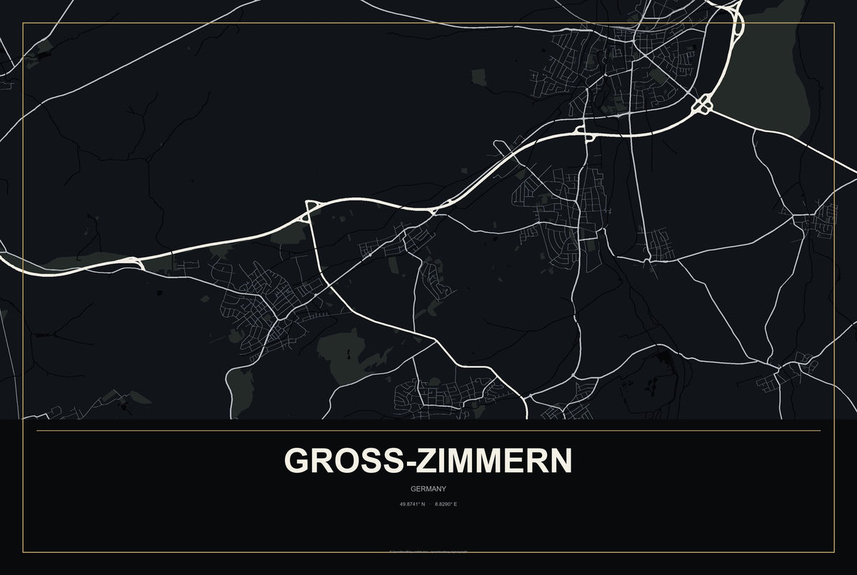 Groß-Zimmern, Germany City Map Aluminum Sign in Metropolitan Noir style