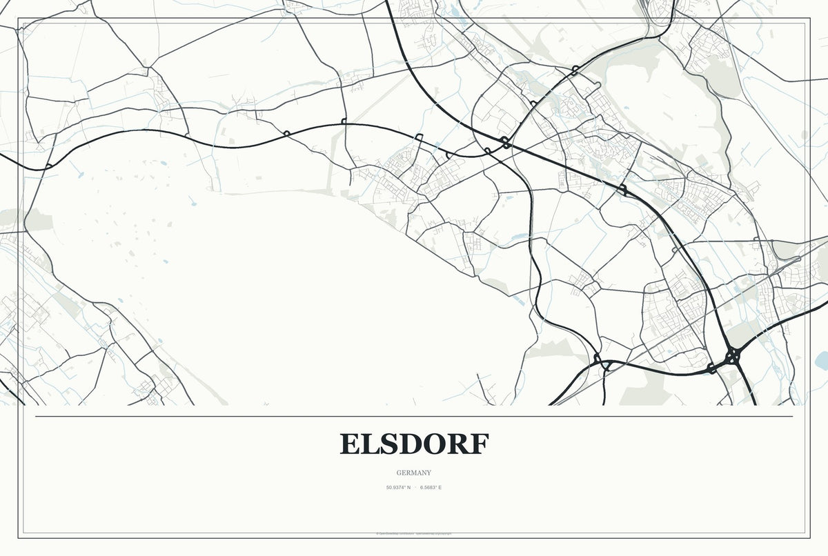Elsdorf, Germany City Map Aluminum Sign in Gallery Air style