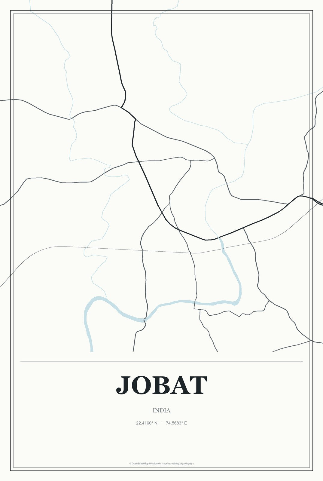 Jobat, India City Map Aluminum Sign in Gallery Air style