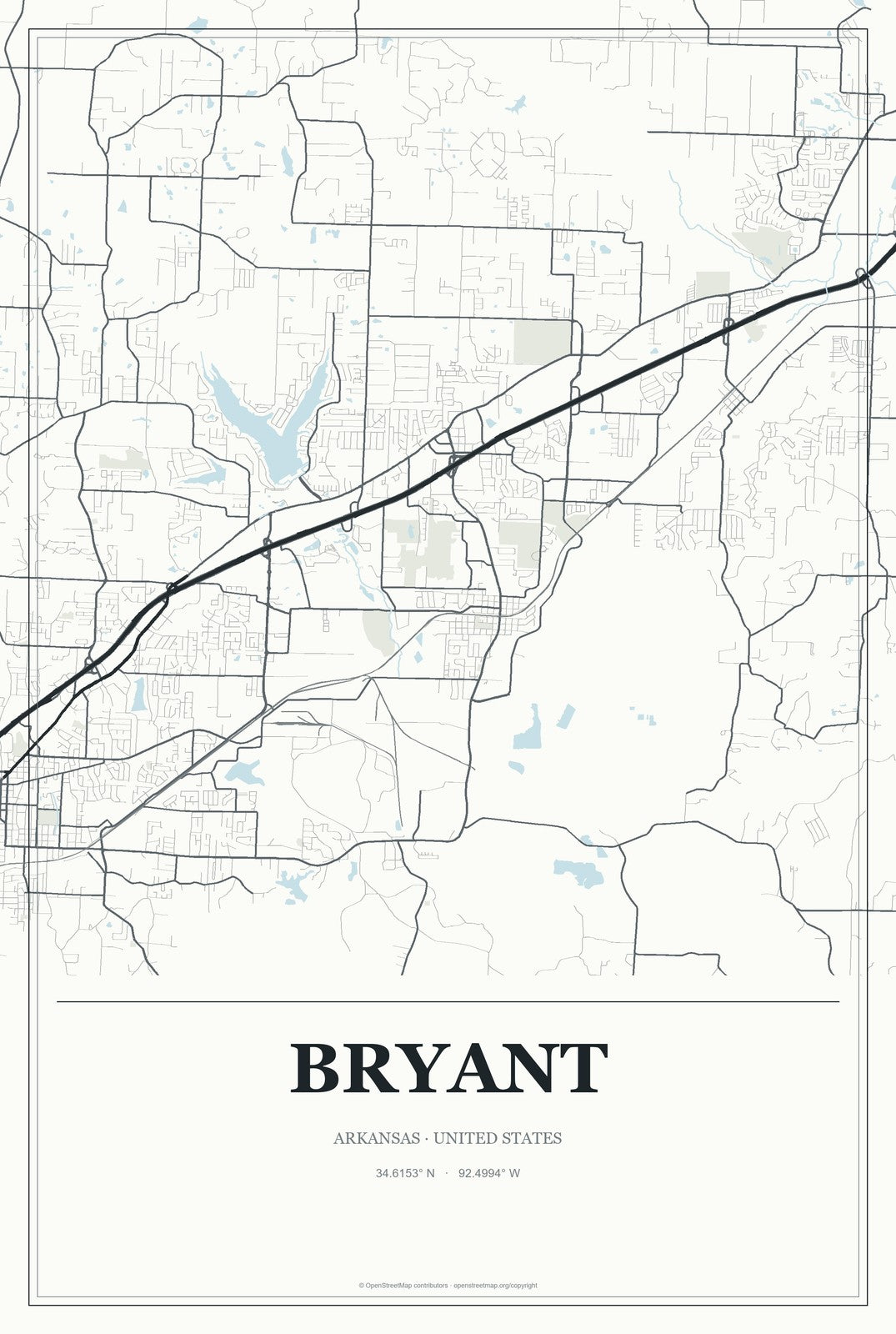 Bryant, Arkansas City Map Aluminum Sign in Gallery Air style