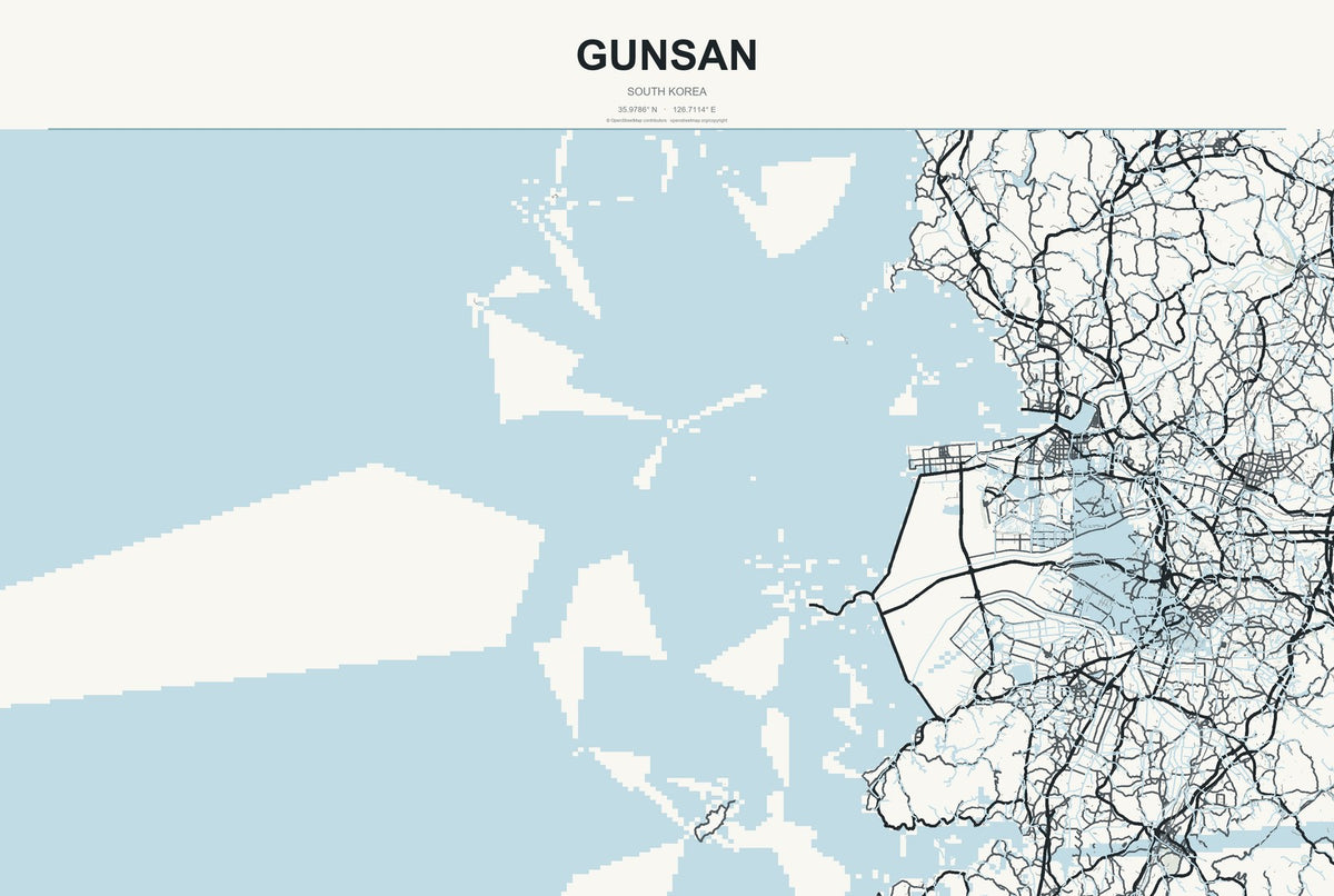 Gunsan, South Korea City Map Aluminum Sign in Headline Atlas style