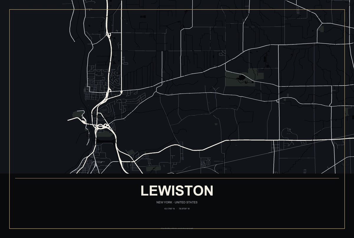 Lewiston, New York City Map Aluminum Sign in Metropolitan Noir style