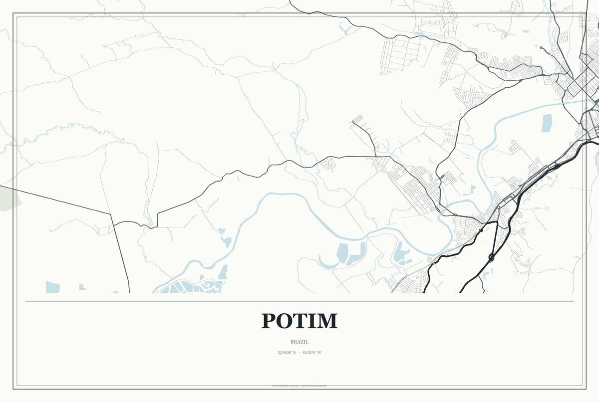 Potim, Brazil City Map Aluminum Sign in Gallery Air style