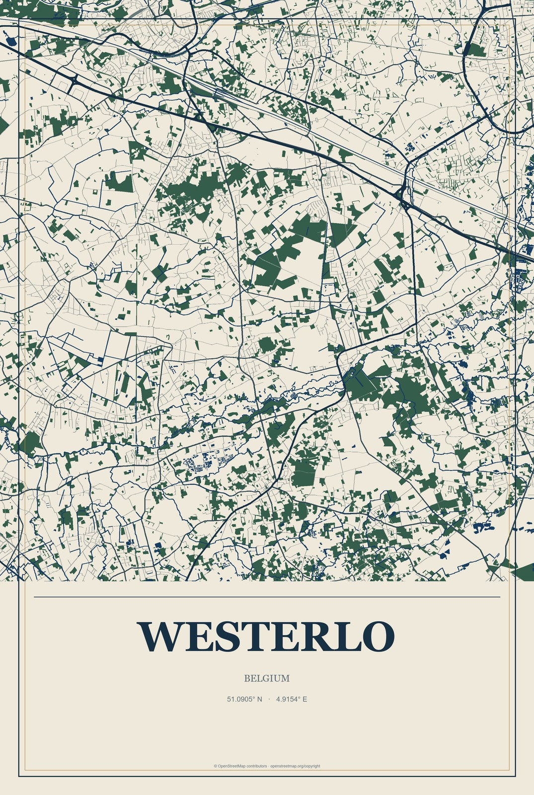 Westerlo, Belgium City Map Aluminum Sign in Coastal Cutout style