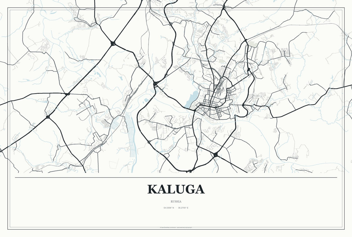 Kaluga, Russia City Map Aluminum Sign in Gallery Air style