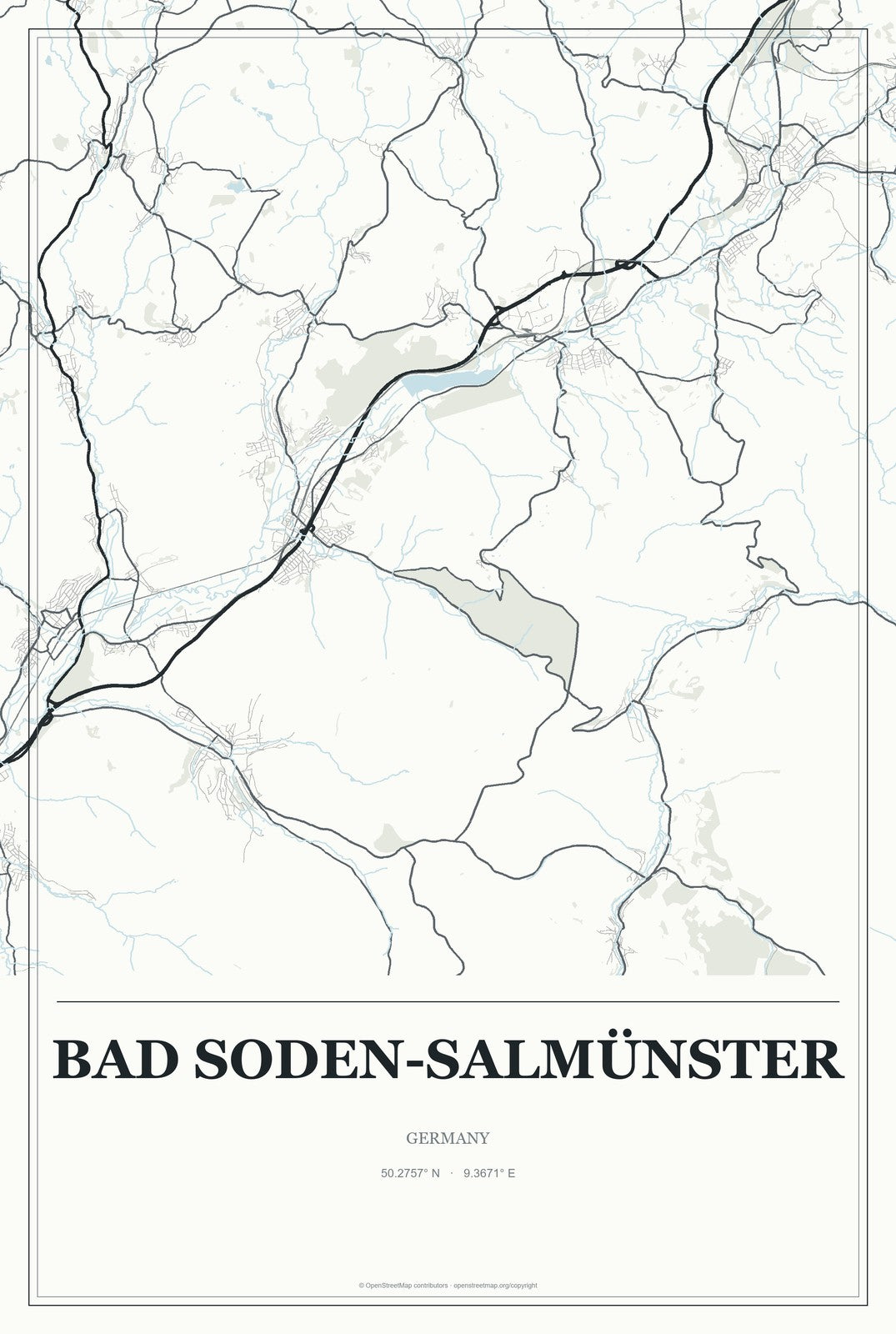 Bad Soden-Salmünster, Germany City Map Aluminum Sign in Gallery Air style