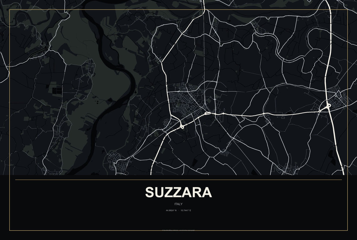 Suzzara, Italy City Map Aluminum Sign in Metropolitan Noir style