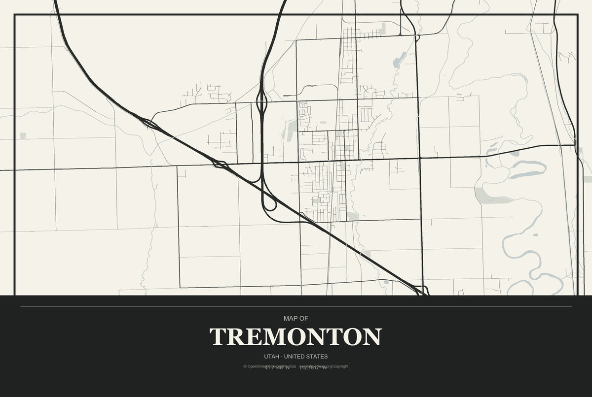 Tremonton, Utah City Map Aluminum Sign in Museum Plaque style